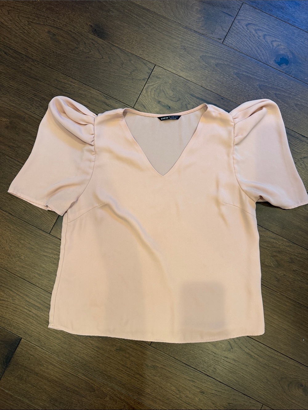 SHEIN Pale Pink V-Neck Puff Sleeve Blouse Size Large - C58-035